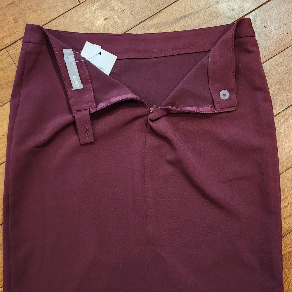 NWT ASOS Womens Straight Skirt Wrap Scallop Wine 4 - Picture 5 of 10
